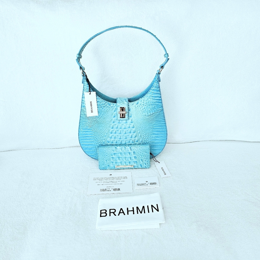 NWT Brahmin TROPIC BLUE Fallon w/Ady Wallet